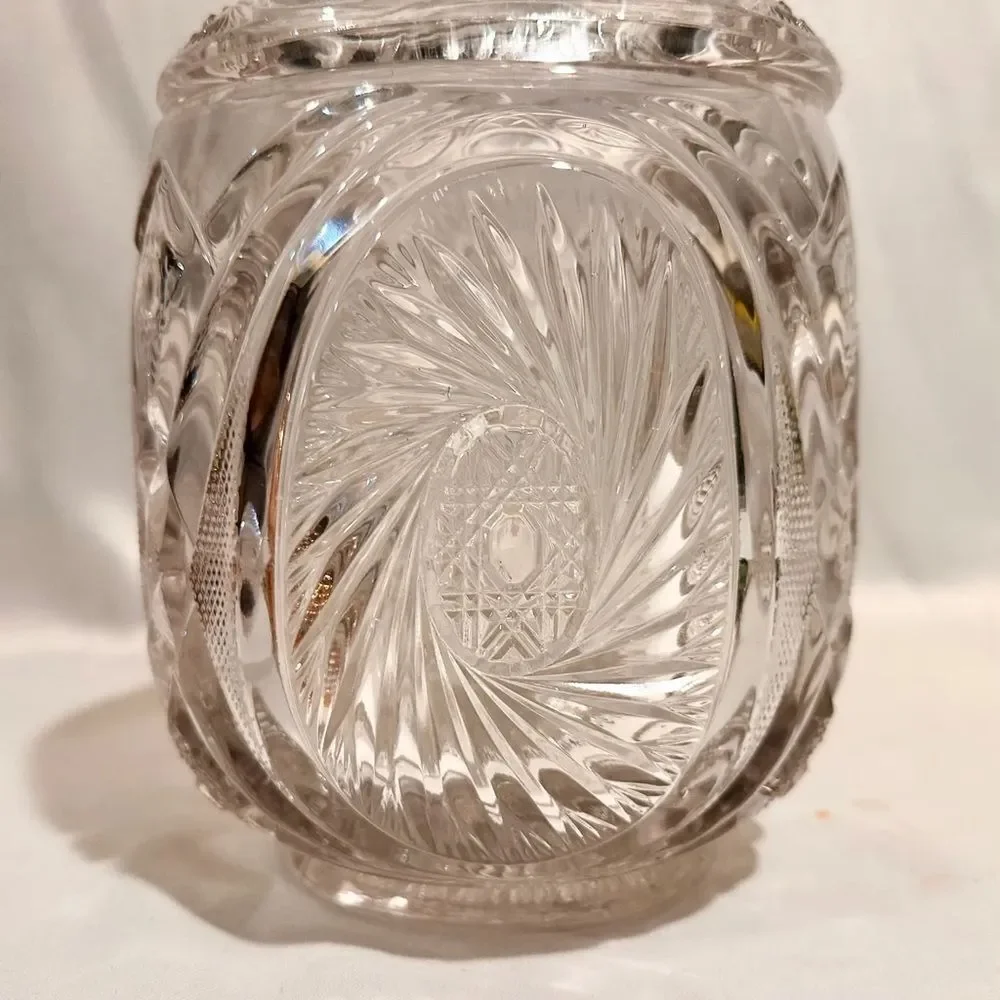 Vintage Pressed Glass Pinwheel Star Design Biscuit Jar Cookie Jar